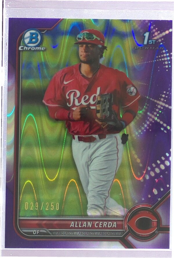 2022 Bowman Allan Cerda /250 #BCP-142 Reds Chrome Prospects Purple RayWave