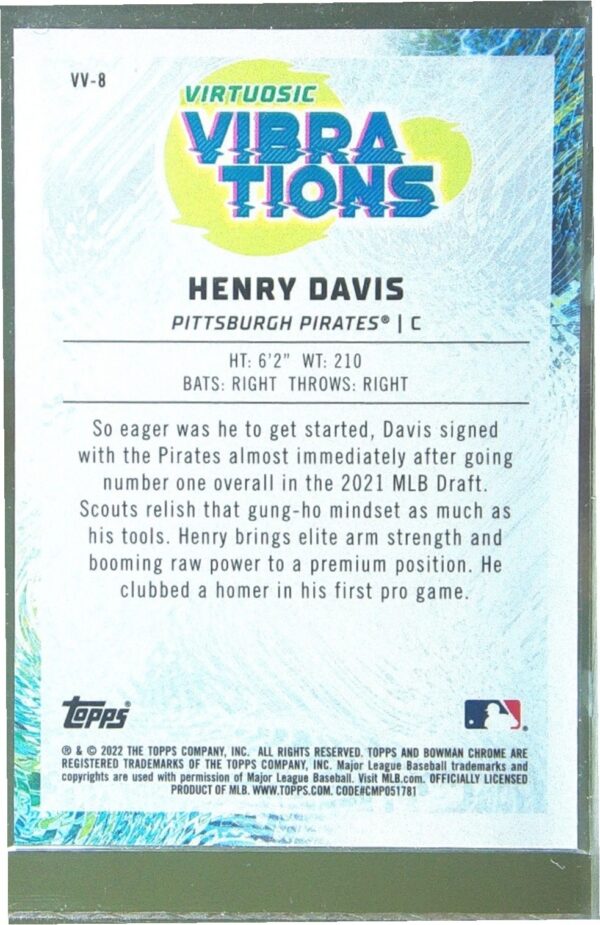 2022 Bowman Henry Davis #VV-8 Pirates Virtuosic Vibrations Atomic Refractor - Image 3