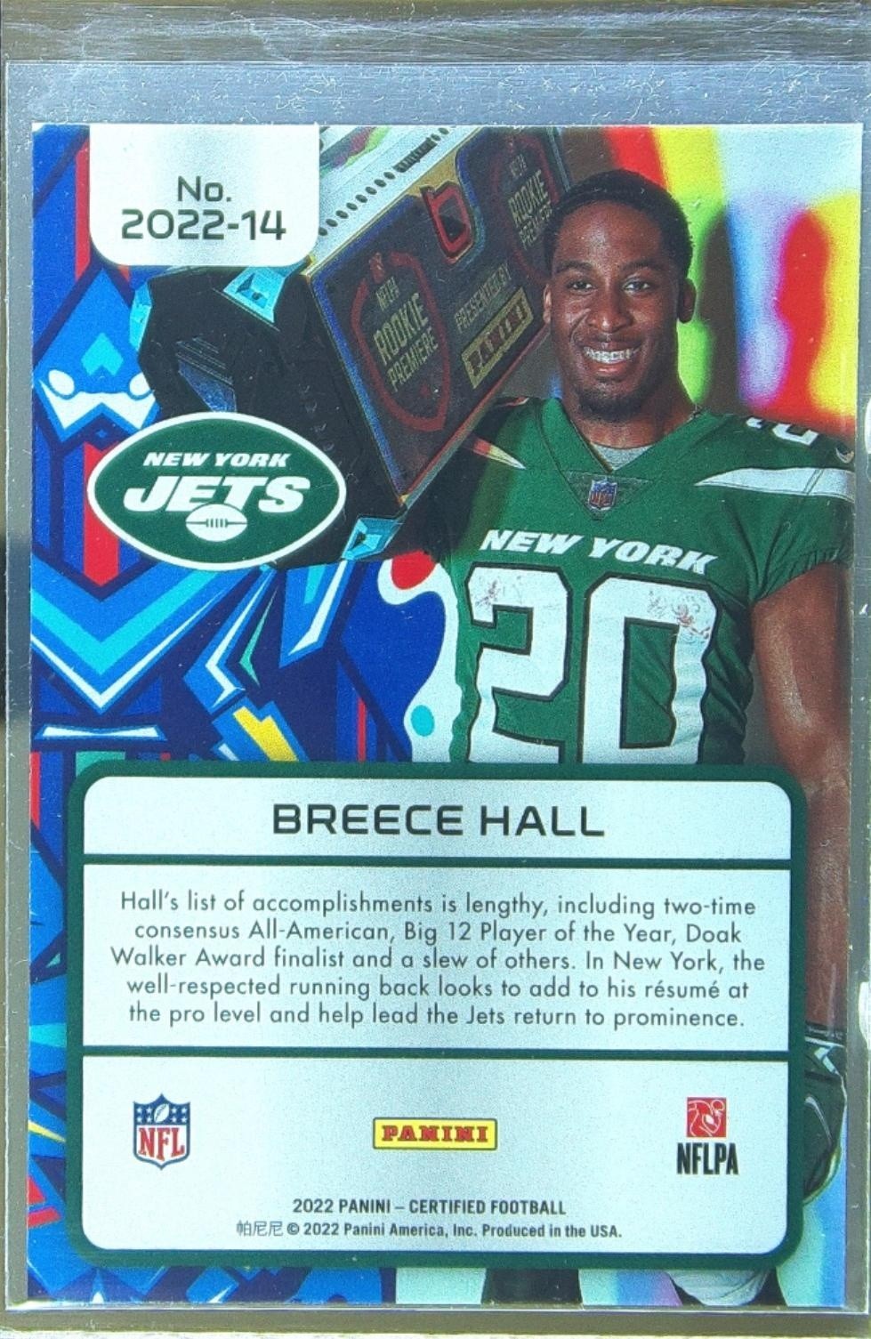 2022 Certified Breece Hall RC #2022-14 Jets 2022 - Image 3