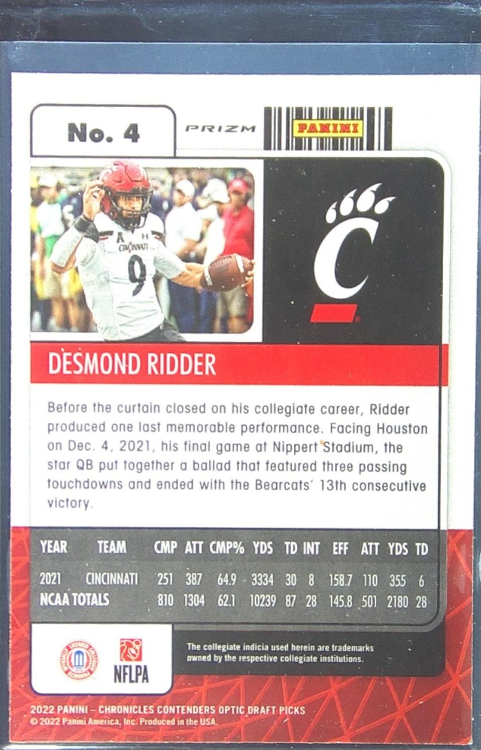 2022 Chronicles Draft Desmond Ridder RC #4 Bearcats Contenders Optic Pink - Image 3