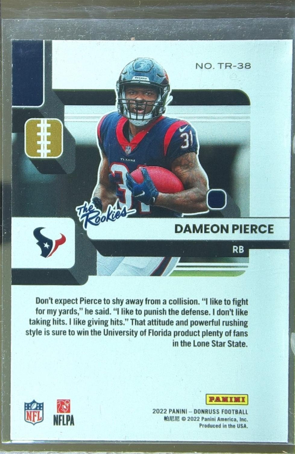 2022 Donruss Dameon Pierce #TR-38 Texans The Rookies - Image 3