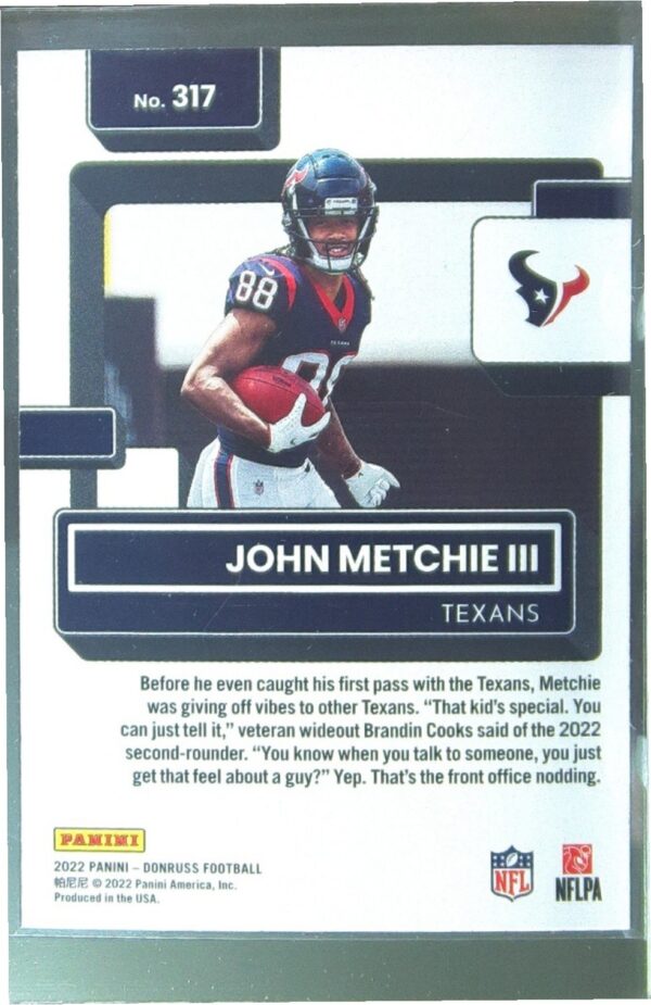 2022 Donruss John Metchie III RC #317 Texans - Image 3