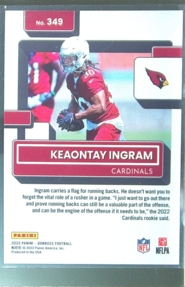 2022 Donruss Keaontay Ingram Yellow Press Proof RC #349 Cardinals - Image 3