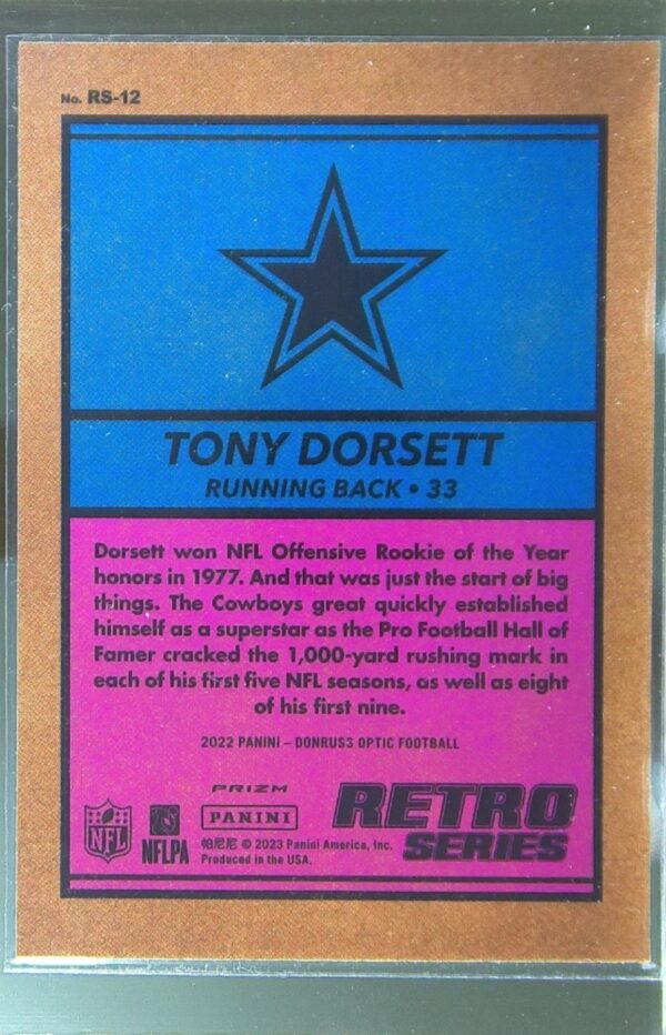 2022 Donruss Optic Tony Dorsett #RS-12 Cowboys Retro Series - Image 3