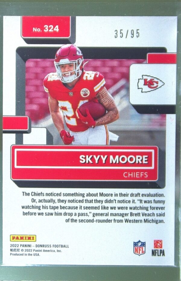 2022 Donruss Skyy Moore Season Stat Line /95 #324 Chiefs - Image 3