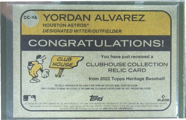 2022 Heritage Yordan Alvarez JSY #CC-YA Astros Clubhouse Collection Relics - Image 3