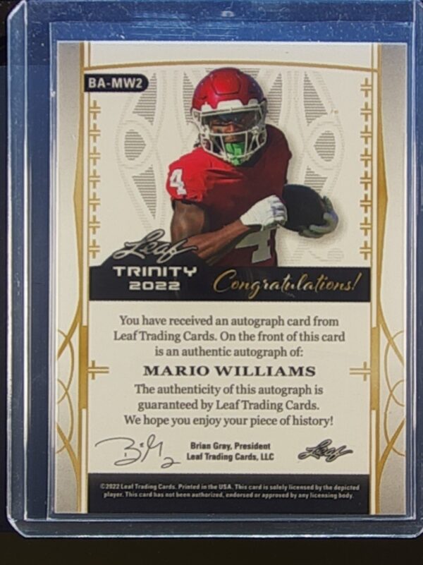 2022 Leaf Trinity Mario Williams Auto /75 #BA-MW2 Sooners Gold - Image 3
