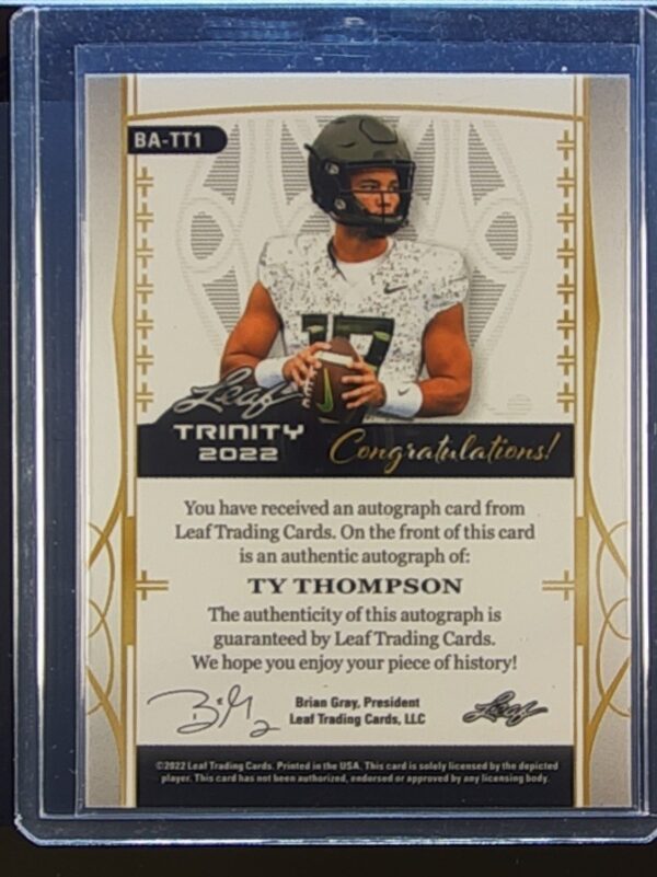 2022 Leaf Trinity Ty Thompson Auto /25 #BA-TT1 Ducks Emerald - Image 3