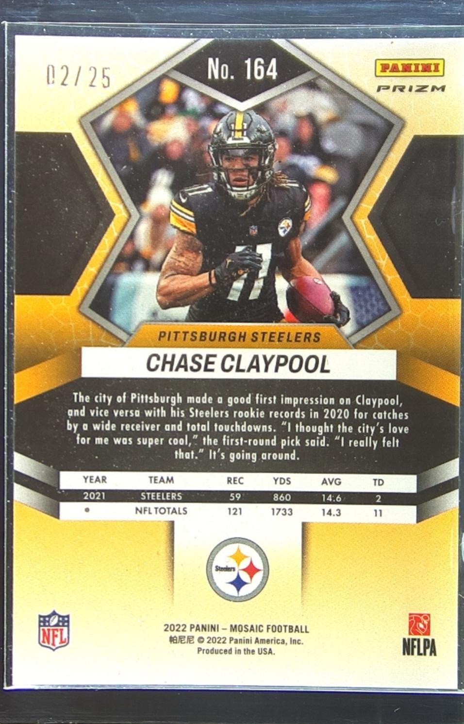 2022 Mosaic Chase Claypool Mosaic White /25 #164 Steelers - Image 3