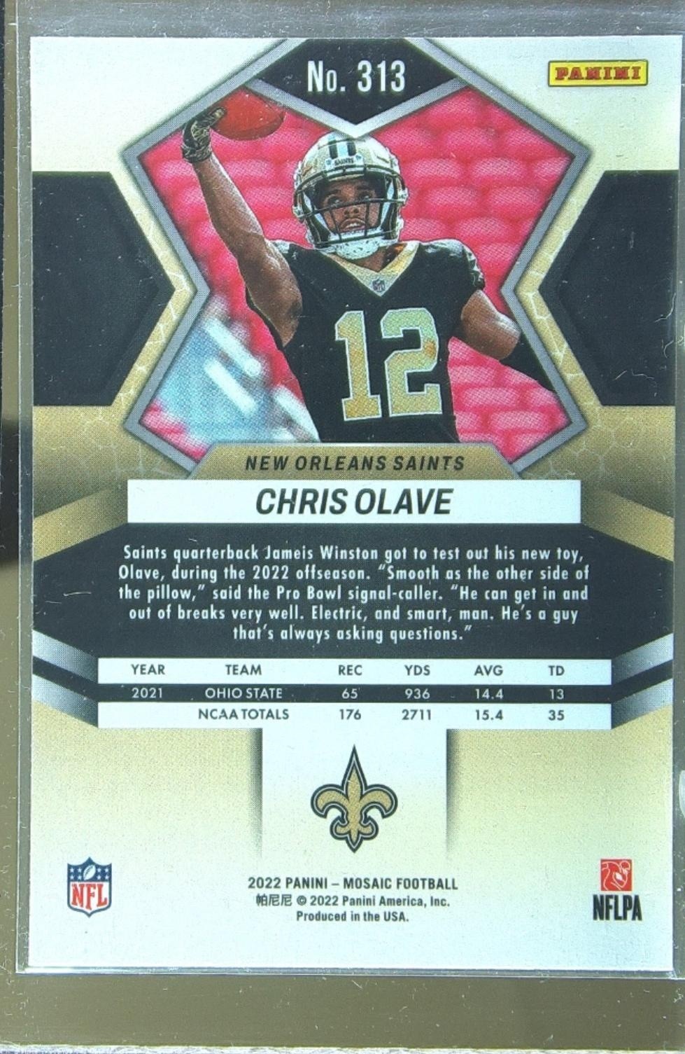 2022 Mosaic Chris Olave RC #313 Saints - Image 3