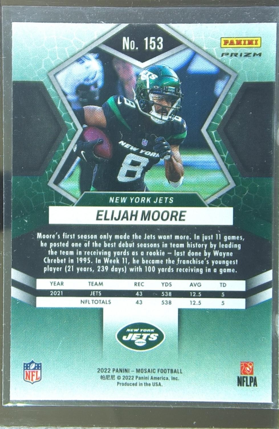 2022 Mosaic Elijah Moore Mosaic Camo Pink #153 Jets - Image 3