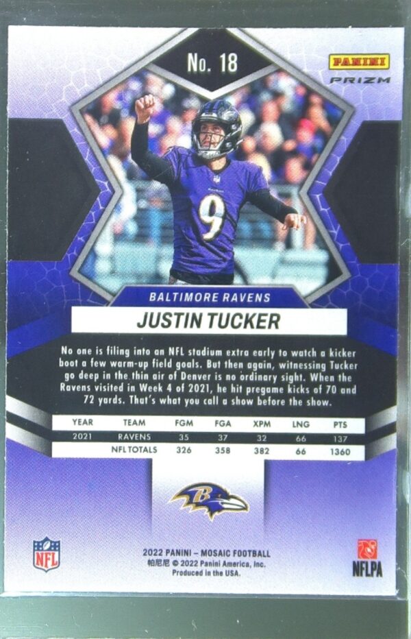 2022 Mosaic Justin Tucker Mosaic Green #18 Ravens - Image 3