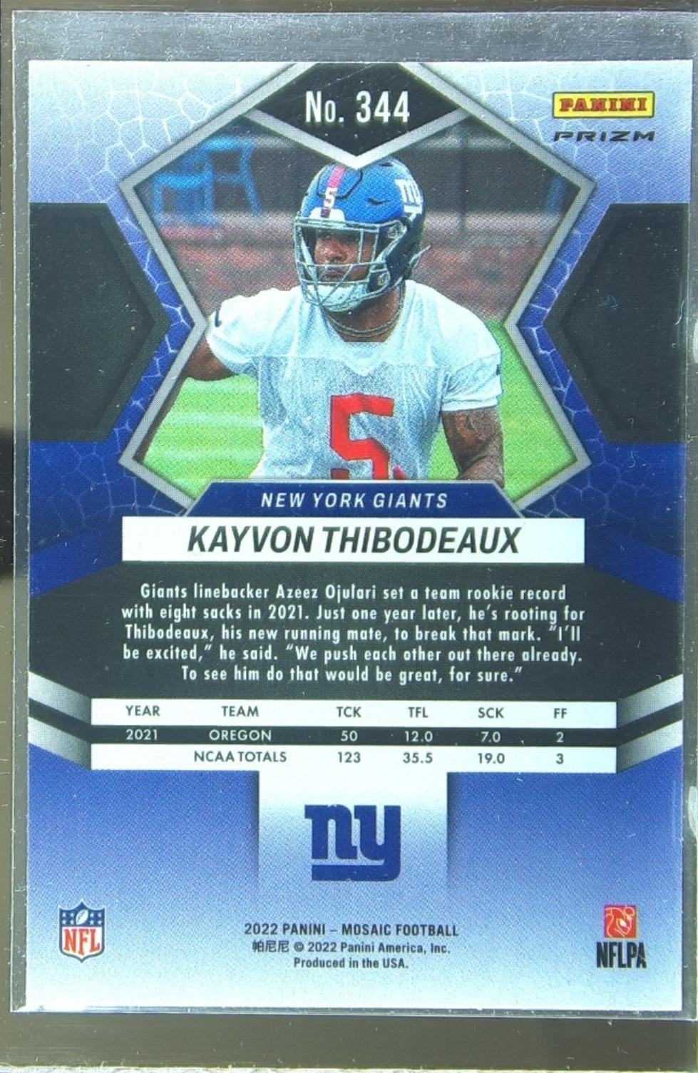 2022 Mosaic Kayvon Thibodeaux Mosaic Green RC #344 Giants - Image 3