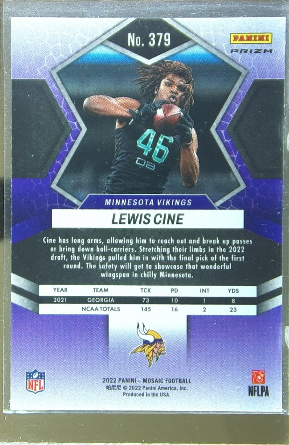 2022 Mosaic Lewis Cine Mosaic Green RC #379 Vikings - Image 3