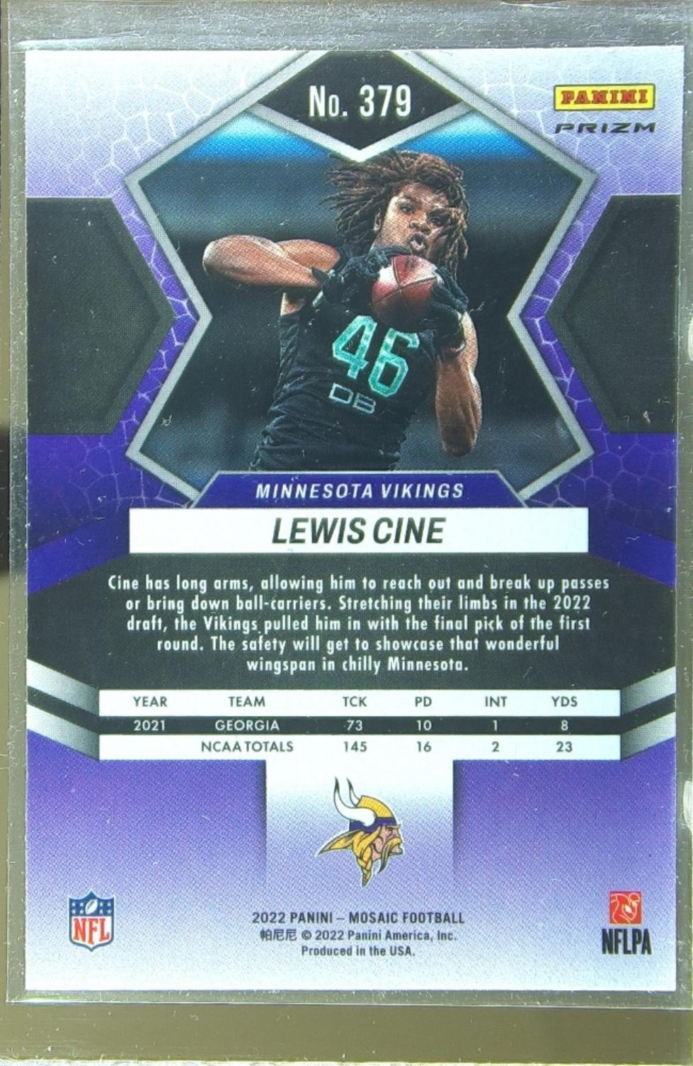 2022 Mosaic Lewis Cine Mosaic Reactive Orange RC #379 Vikings - Image 3