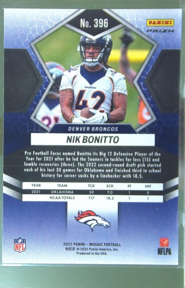 2022 Mosaic Nik Bonitto Mosaic Green #396 Broncos - Image 3
