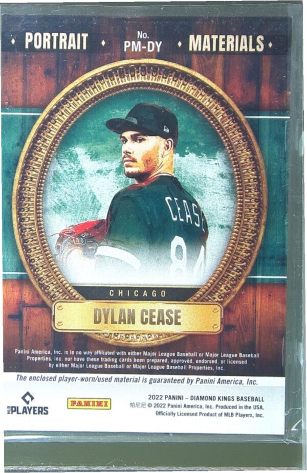 2022 Panini Diamond Kings Dylan Cease JSY #PM-DY Sox Portrait Materials - Image 3