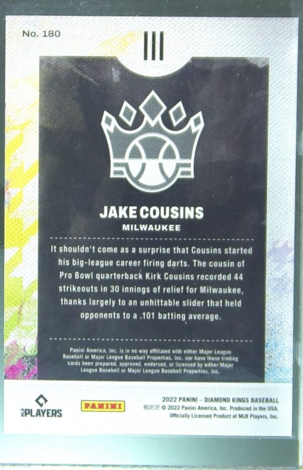 2022 Panini Diamond Kings Jake Cousins Artist's Proof Silver /99 RC #180 Brewers - Image 3