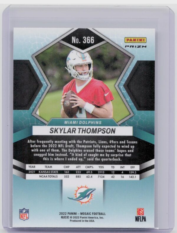 2022 Panini Mosaic Skylar Thompson Silver #366 Dolphins - Image 3