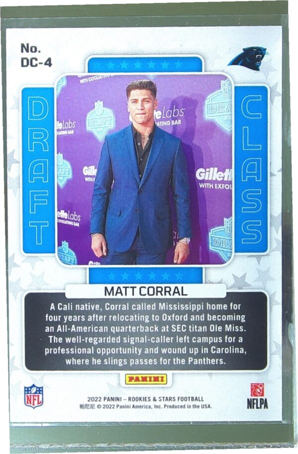 2022 Panini Rookies & Stars Matt Corral #DC-4 Panthers Draft Class Orange RC - Image 3