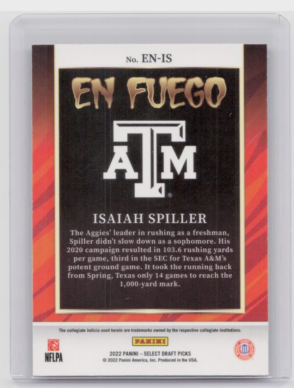 2022 Panini Select Draft Picks Isaiah Spiller En Fuego #EN-IS Texas A&M Aggies - Image 3