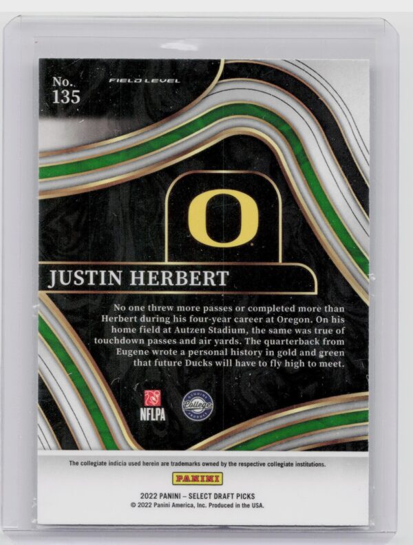 2022 Panini Select Draft Picks Justin Herbert Blue (Retail Base) #135 Ducks - Image 3