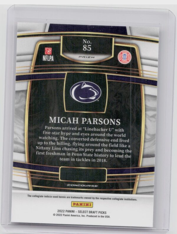2022 Panini Select Draft Picks Micah Parsons Red Lazer #85 Penn State Cowboys - Image 3