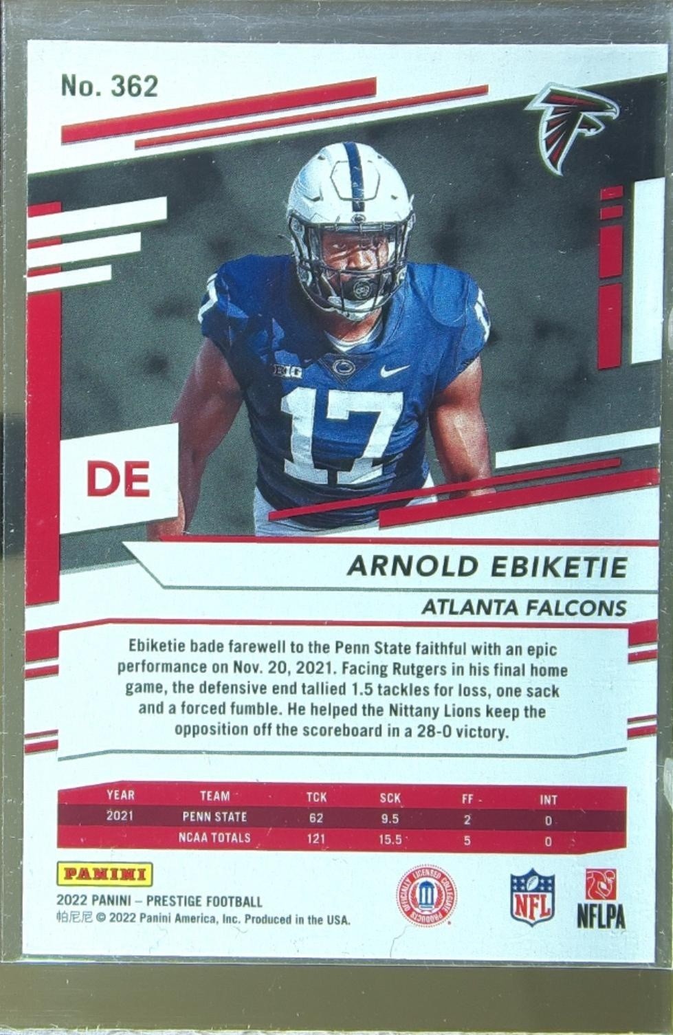 2022 Prestige Arnold Ebiketie Xtra Points Sunburst RC #362 Falcons - Image 3