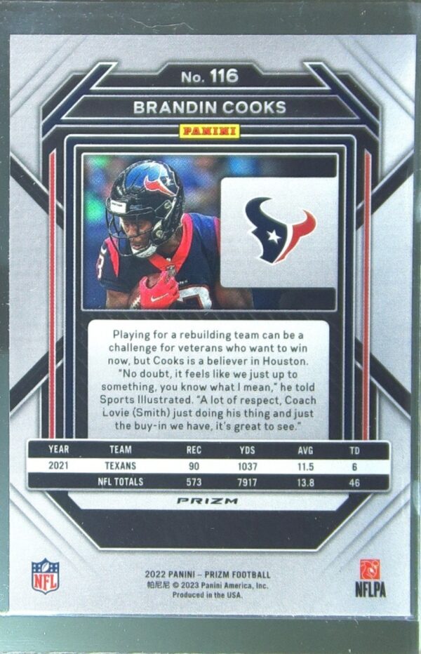 2022 Prizm Brandin Cooks Green #116 Texans - Image 3