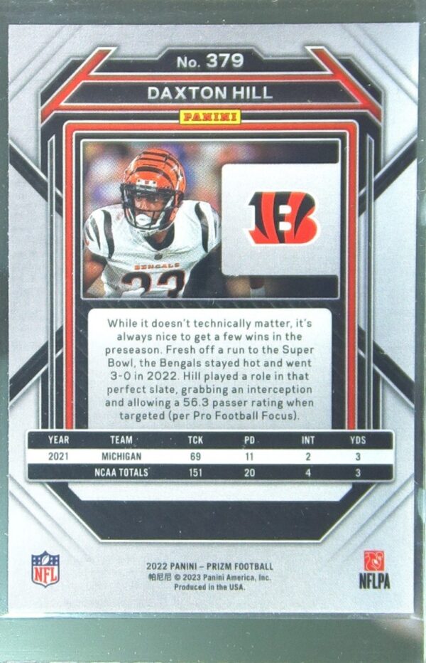 2022 Prizm Daxton Hill RC #379 Bengals - Image 3