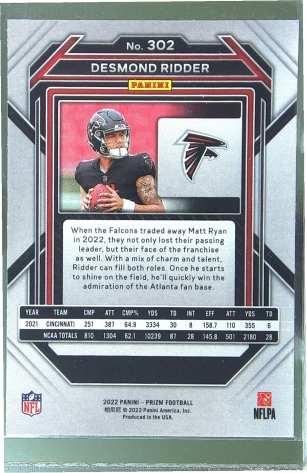 2022 Prizm Desmond Ridder RC #302 Falcons - Image 3