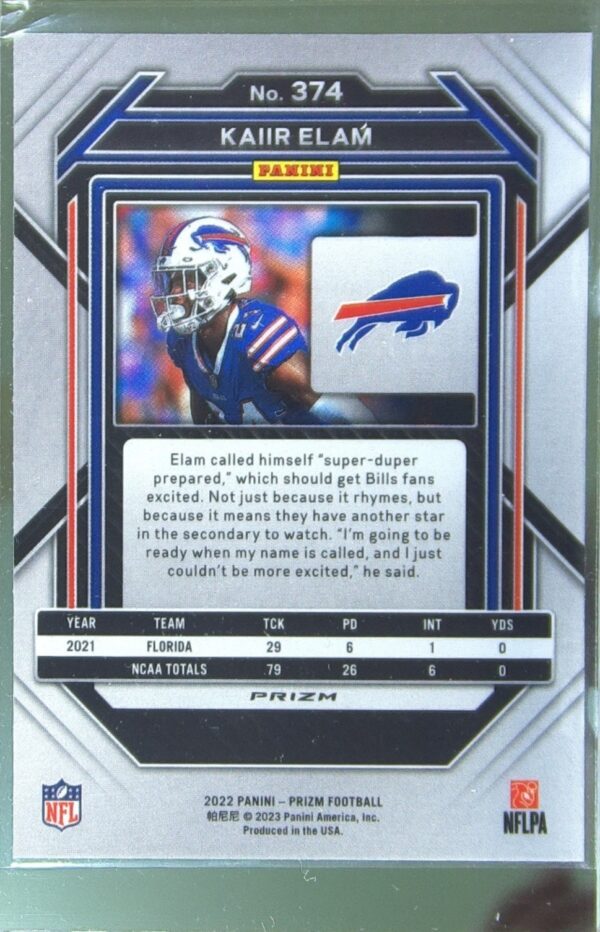 2022 Prizm Kaiir Elam Green RC #374 Bills - Image 3