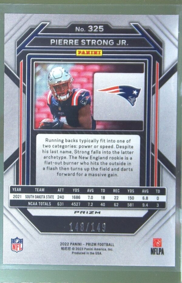 2022 Prizm Pierre Strong Jr. Red Wave /149 RC #325 Patriots - Image 3