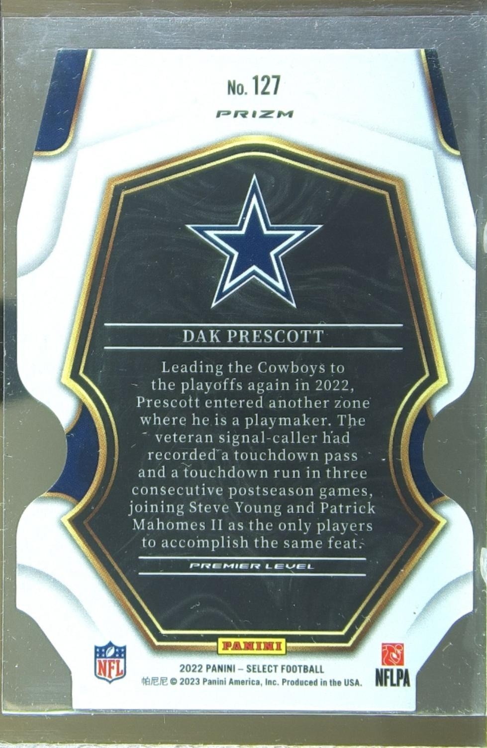 2022 Select Dak Prescott Black and Red Prizm Die Cut #127 Cowboys - Image 3