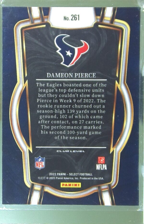 2022 Select Dameon Pierce RC #261 Texans - Image 3