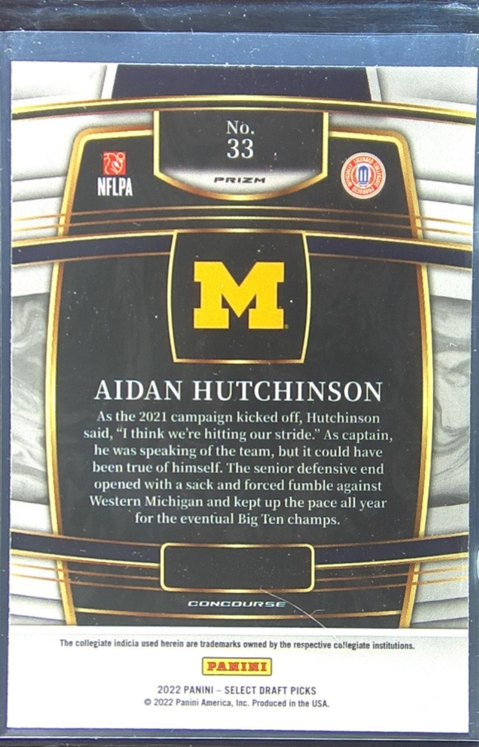 2022 Select Draft Picks Aidan Hutchinson Red Lazer Prizm RC #33 Wolverines - Image 3