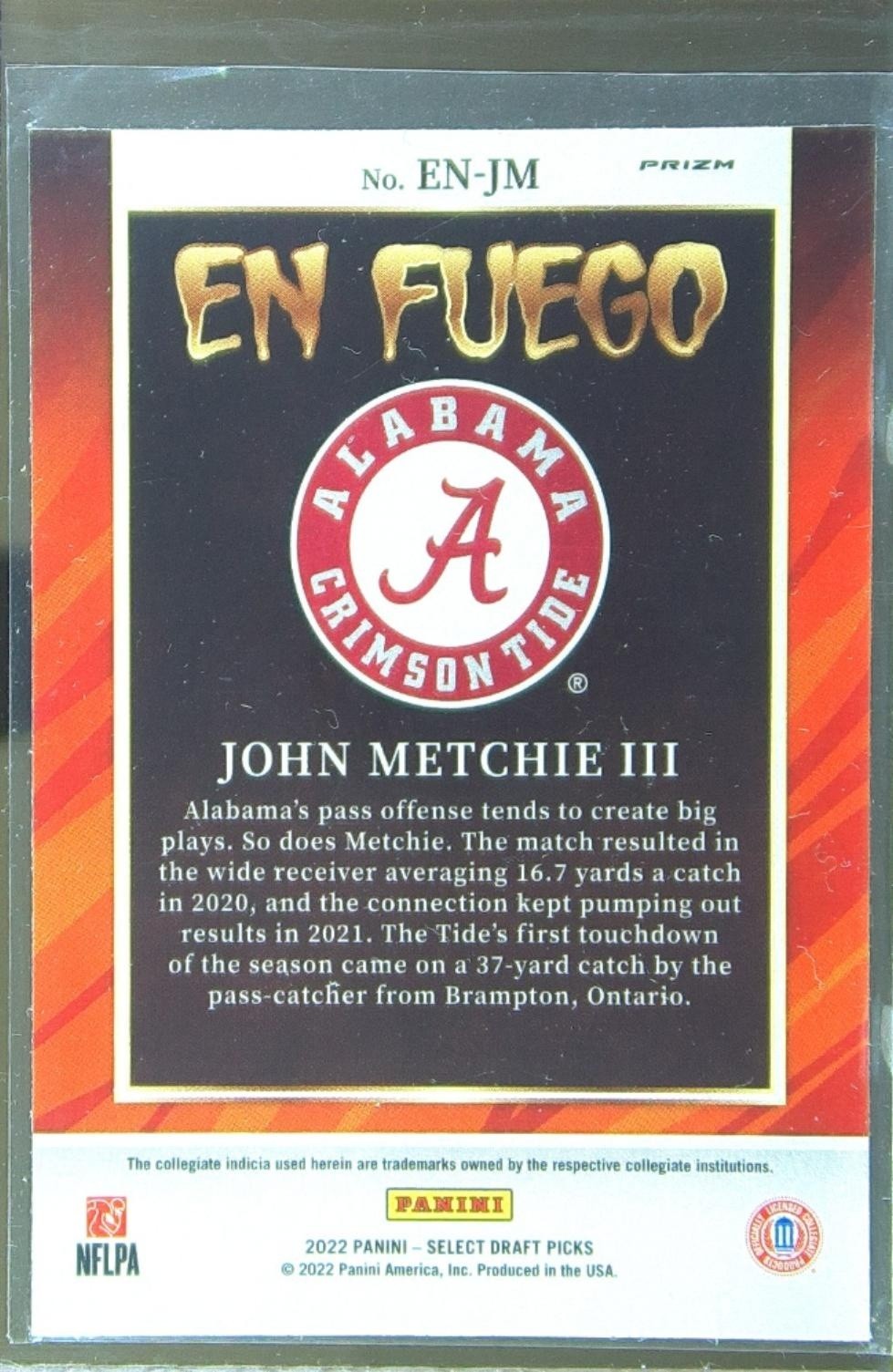 2022 Select Draft Picks John Metchie Iii #EN-JM Tide En Fuego Silver Prizm - Image 3