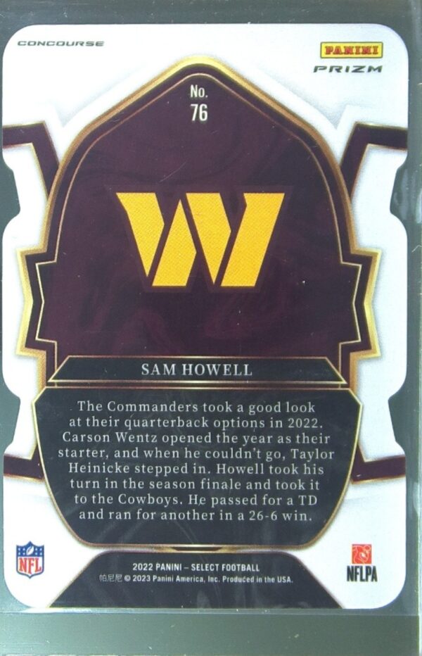 2022 Select Sam Howell Red and Blue Prizm Die Cut RC #76 Commanders - Image 3