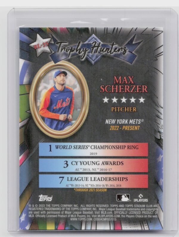 2022 Stadium Club Chrome Max Scherzer #RL-35 Mets Trophy Hunters - Image 3