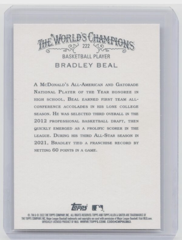 2022 Topps Allen & Ginter Bradley Beal #222 Wizards - Image 3