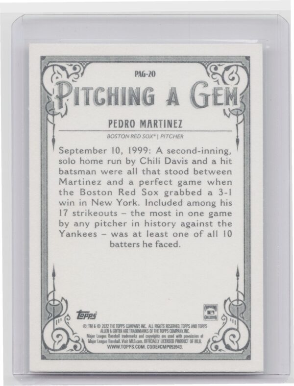 2022 Topps Allen & Ginter Pedro Martinez Pitching a Gem #PAG-20 Red Sox - Image 3