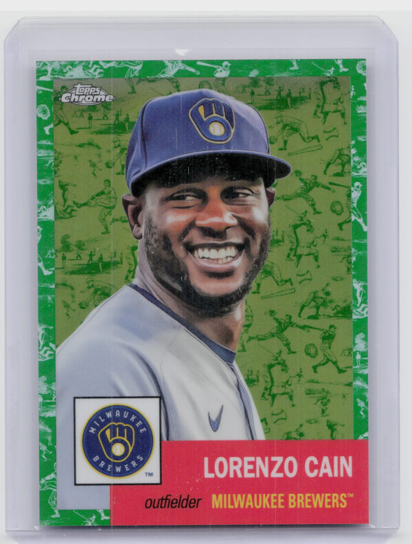 2022 Topps Chrome Platinum Anniversary Lorenzo Cain Platinum Toile White/Green R
