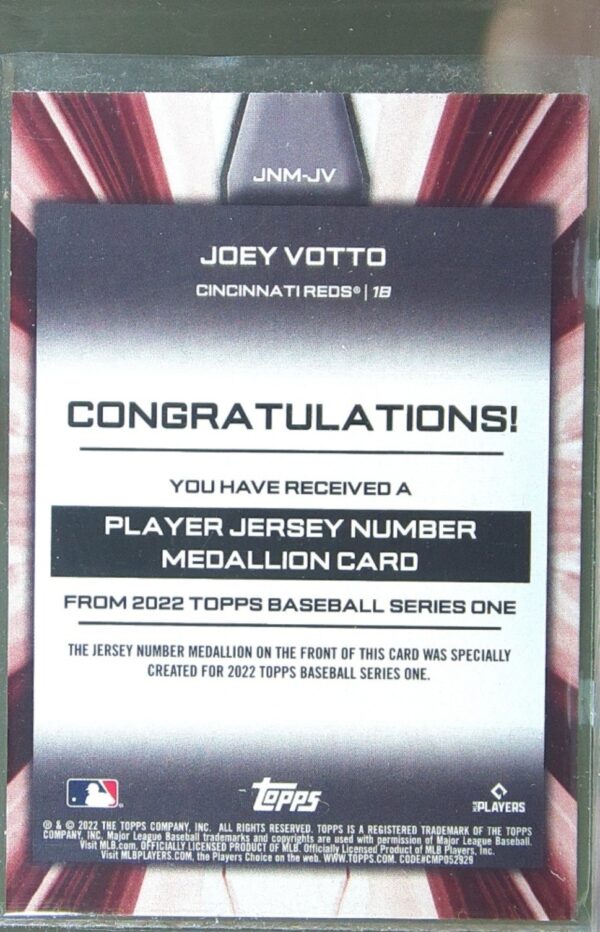 2022 Topps Joey Votto #JNM-JV Reds Player Jersey Number Medallion Commemorative - Image 3