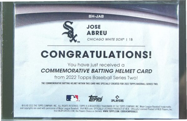 2022 Topps Jose Abreu #BH-JAB Sox Batting Helmet Commemorative Relic - Image 3