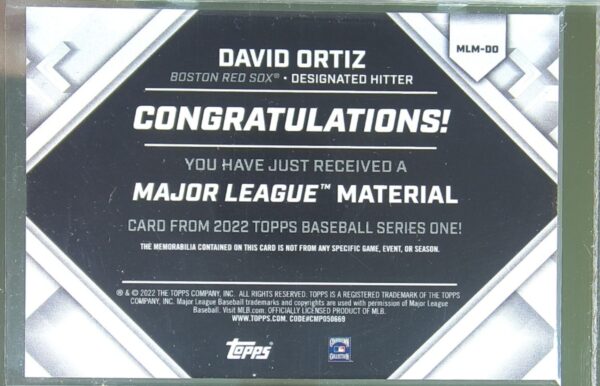 2022 Topps Update David Ortiz JSY #MLM-DO Sox Major League Material Relics - Image 3