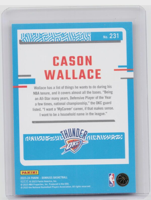 2023-24 Donruss Cason Wallace Green Laser Holo RC #231 Thunder - Image 3