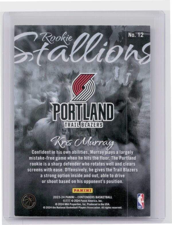 2023-24 Panini Contenders Murray Rookie Stallions #12 Trail Blazers - Image 3