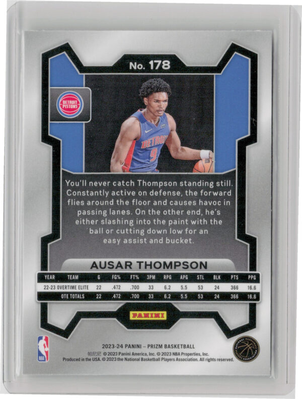 2023-24 Panini Prizm Ausar Thompson RC #178 Pistons - Image 3