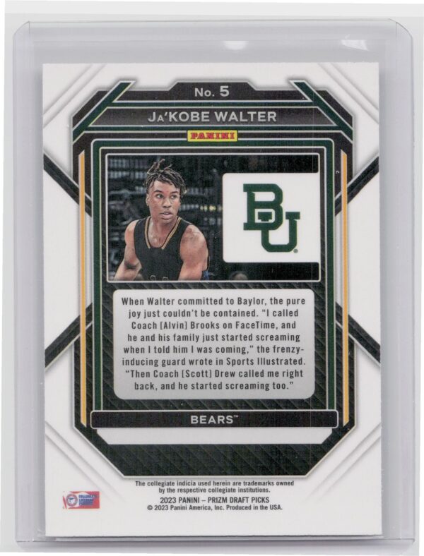 2023-24 Panini Prizm Draft Picks Ja'Kobe Walter Rated Prospect #5 Baylor Bears - Image 3