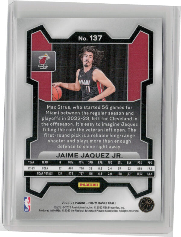 2023-24 Panini Prizm Jaime Jaquez Jr. RC #137 Heat - Image 3